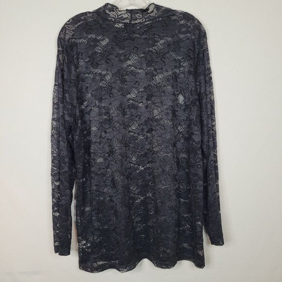 Torrid Black Floral Lace Top 2X Sheer Long Sleeve Mock Neck Whimsigoth Romantic - Picture 2 of 12